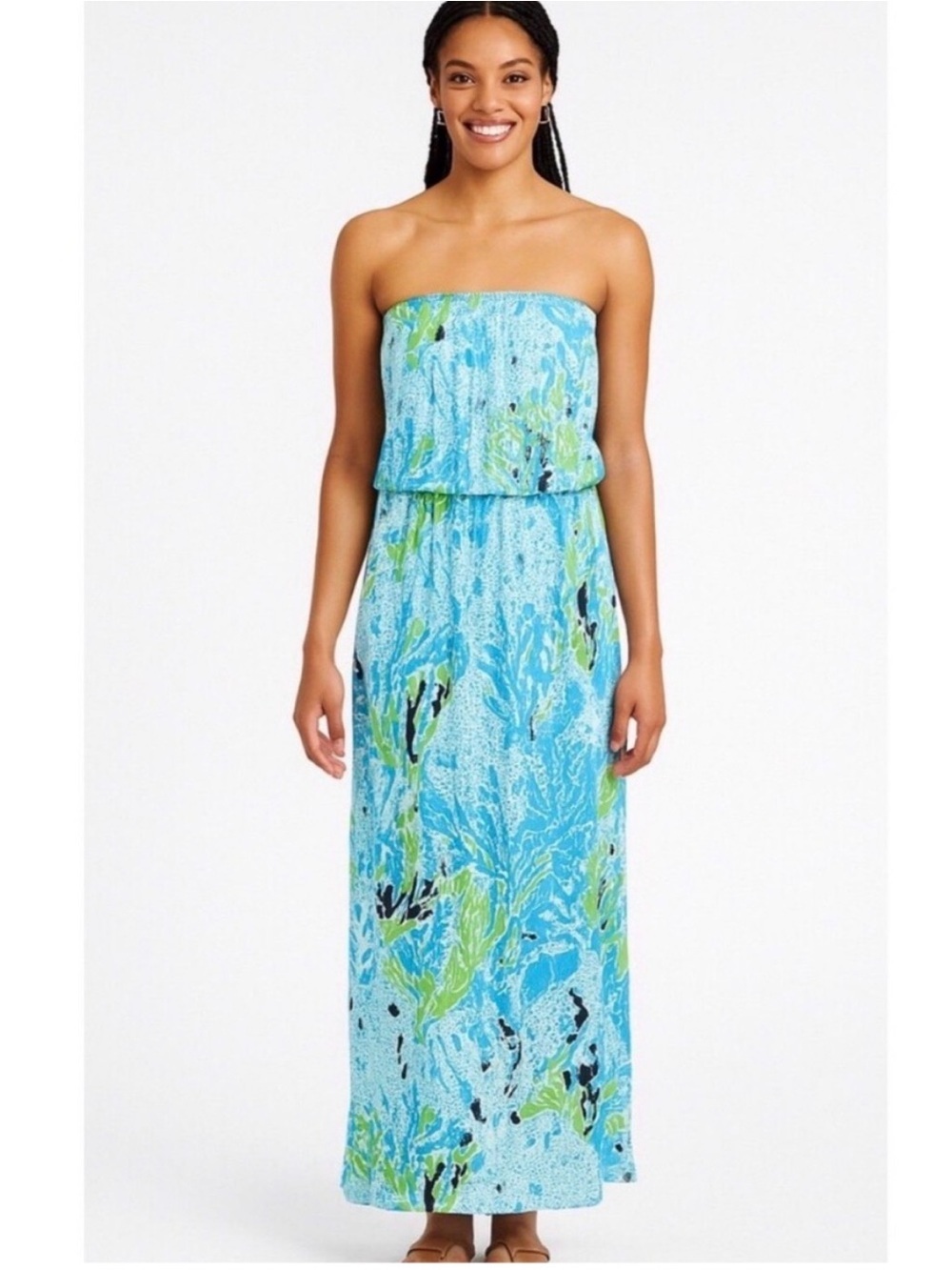 Lilly Pulitzer Marlisa Maxi Dress XS Spa Blue Lets Cha Cha Strapless NWT Resort
